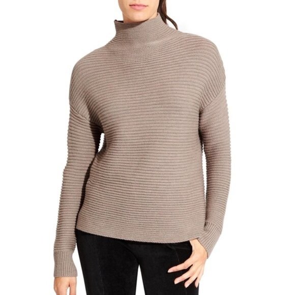 ATHLETA XS Brown Lodge Ribbed Mock Neck 100% Extra Fine Merino Wool Sweater - Picture 2 of 8
